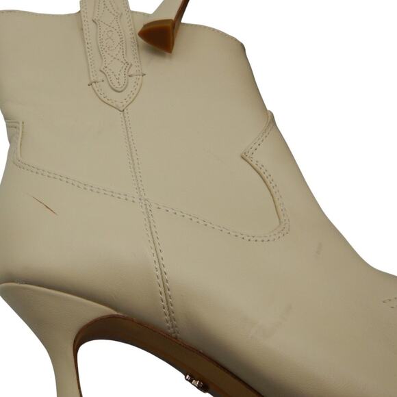 Sam Edelman Moe Leather Pointed Toe Heeled Western Boots Ankle Booties Ivory 7.5 - Picture 5 of 7